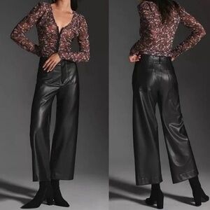 Anthropologie Maeve Colette Vegan Leather Wide Leg Black Pants